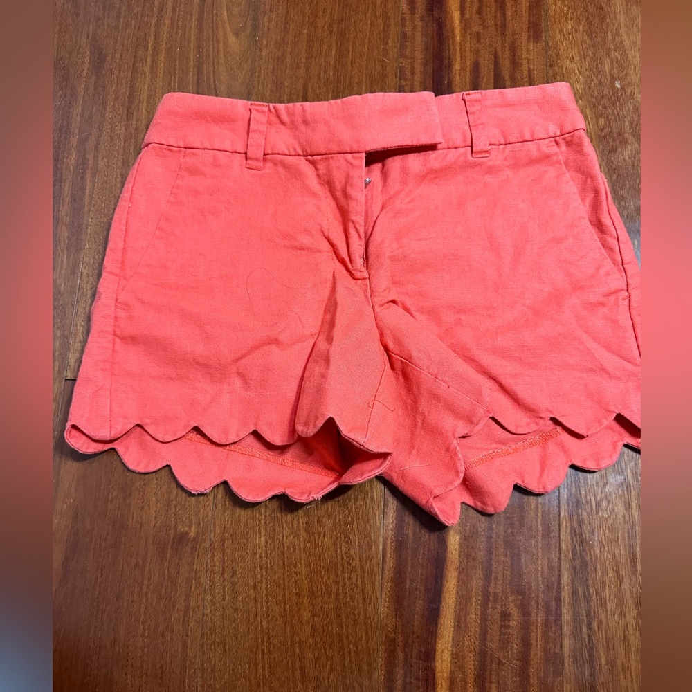 J. Crew Scalloped Shorts Women's Size 00 XS S Mid Rise Linen Casual Red